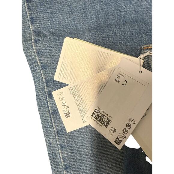 H&M wide regular fith ultra High waist coupe large denim jeans women sz 14 - Picture 6 of 8